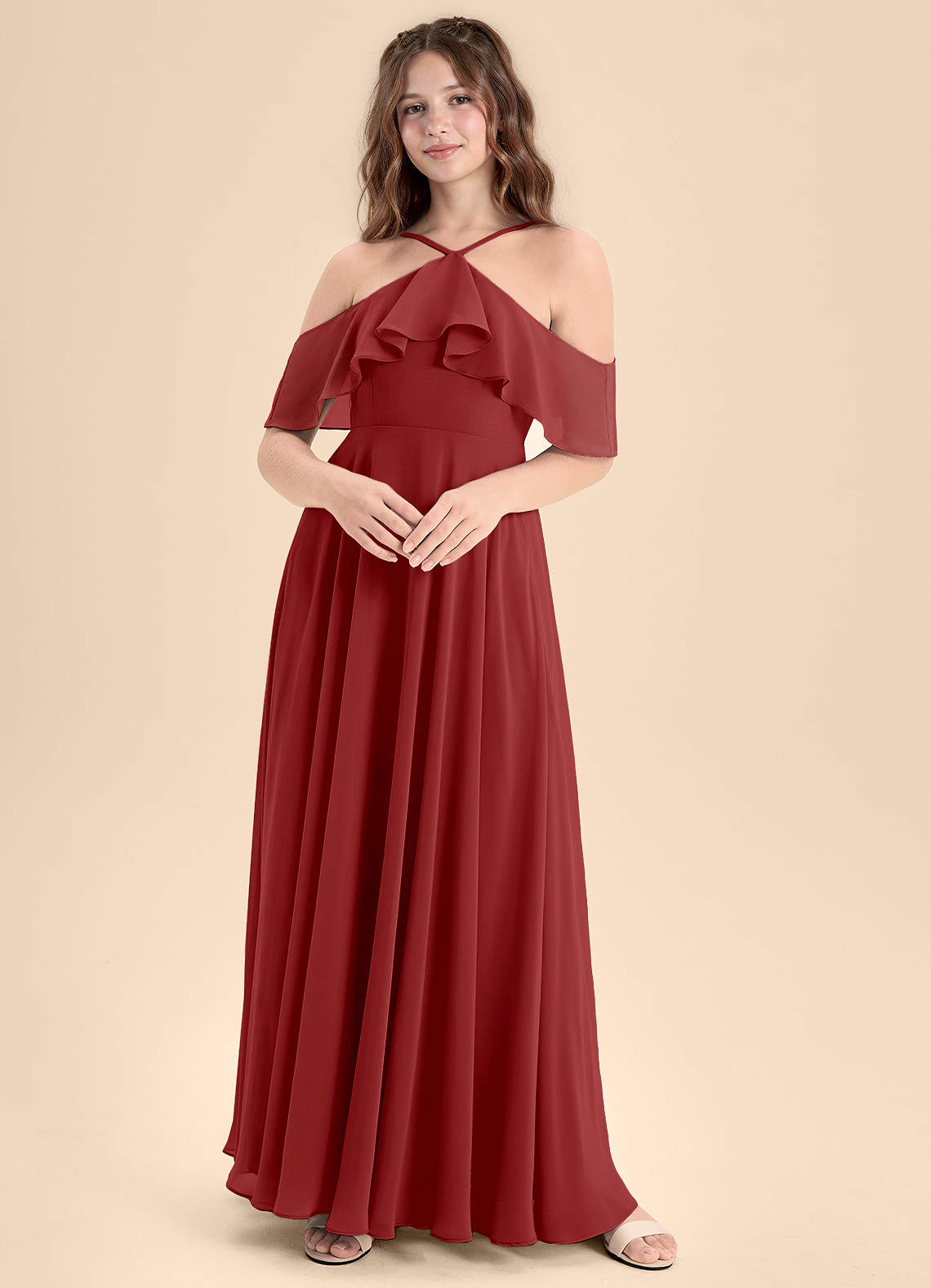 fitted lace wedding dress Wedtrend Burgundy A-Line Halter Floor-Length Junior Bridesmaid Dress with Floral Lace Wedding Party Dress, Burgundy / J10
