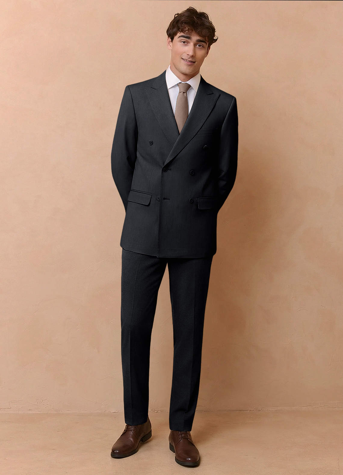 Collins Charcoal Double Breasted Wool Blend Suit | Suit Sets |Azazie