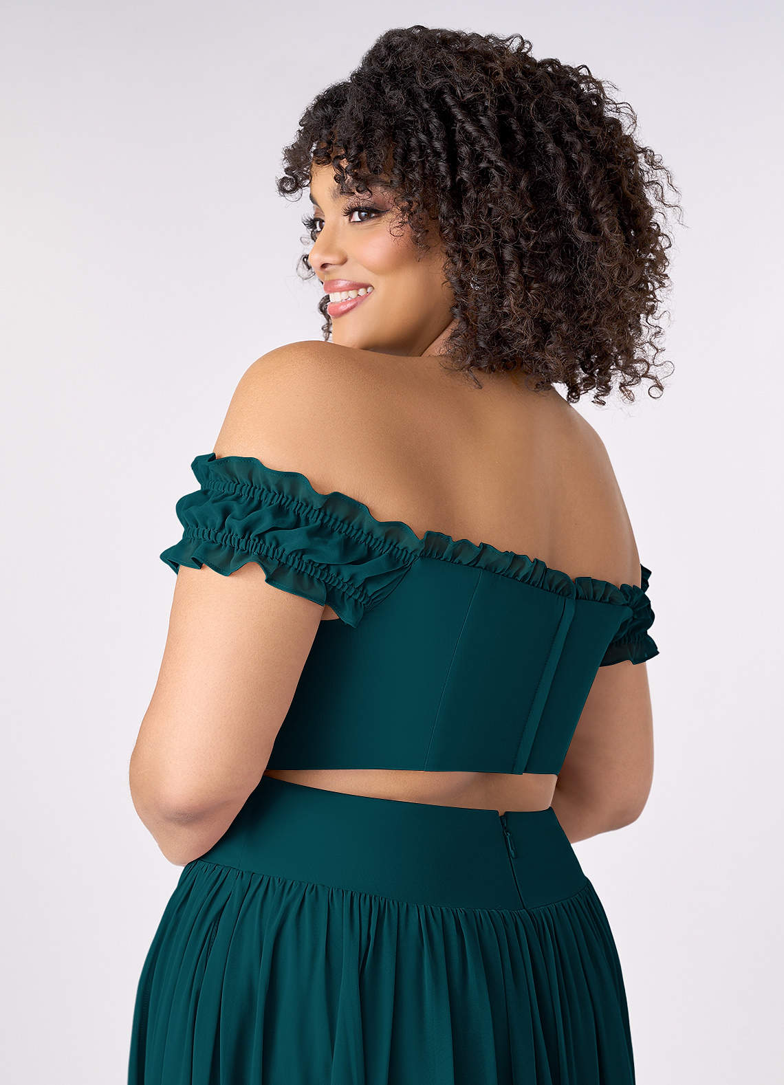 Barbie ♥ Azazie Schlussverkauf Wandelbar A-Linie Schulterfrei Chiffon Kleid Kiefer image11