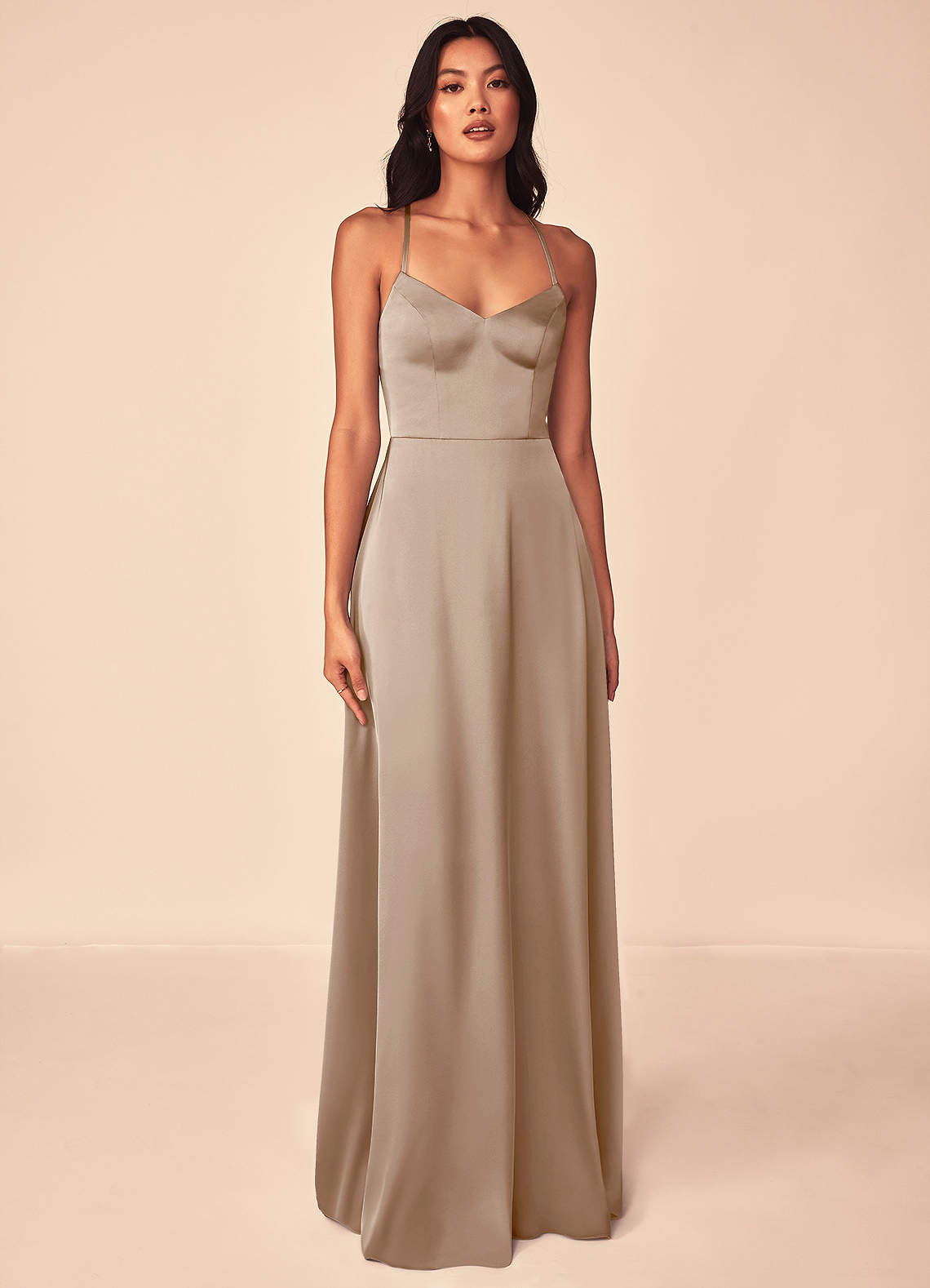Azazie Mei Taupe Stretch Satin Bridesmaid Dresses | Azazie