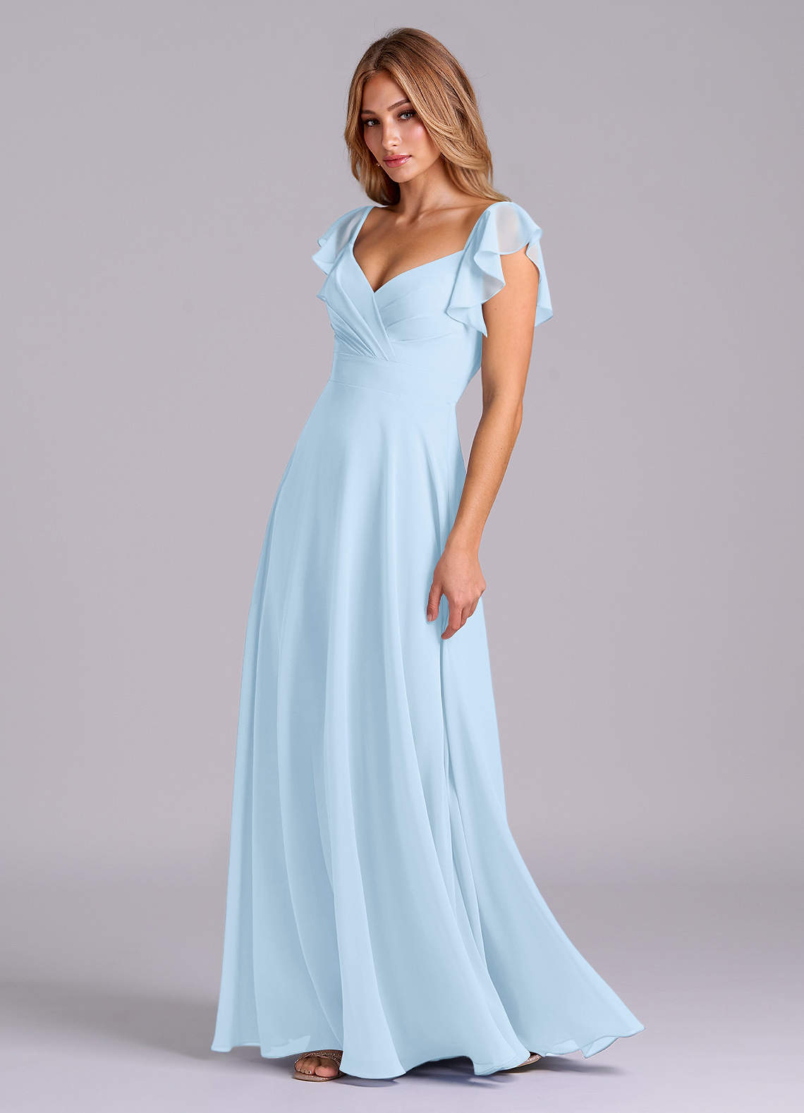 Azazie Leilani Bridesmaid Dresses Sky Blue A-Line Pleated Chiffon Dress image4