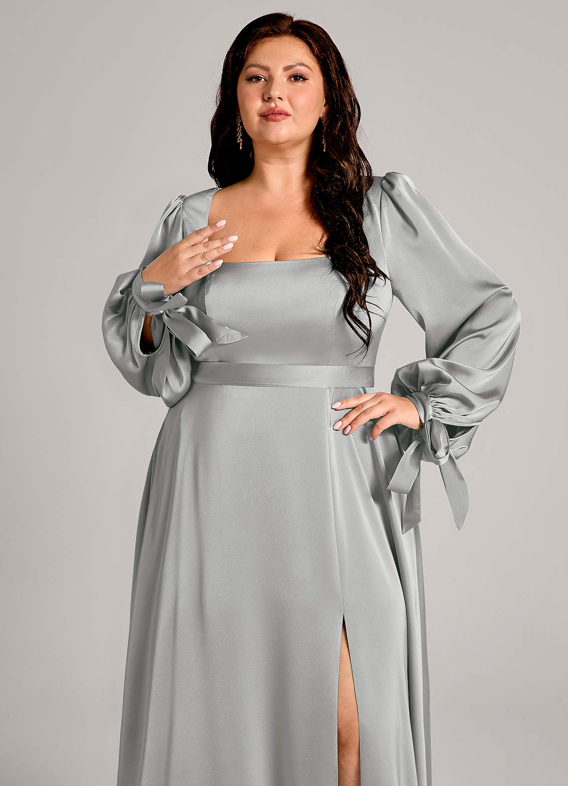 knee length dresses for ladies Elegant Sequin Bodice Sheer Sleeves Mermaid Hem Satin Evening Dress –  Elonnashop