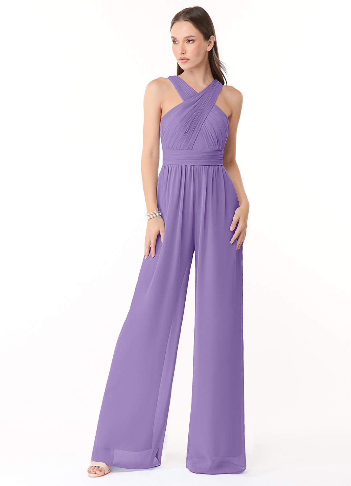 Azazie Berdie Vestidos de damas de honor Tahití de Gasa de Mono con Halter image1