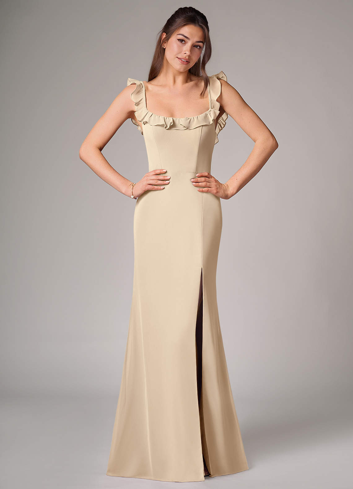 chiffon mermaid bridesmaid dress Azazie Katya