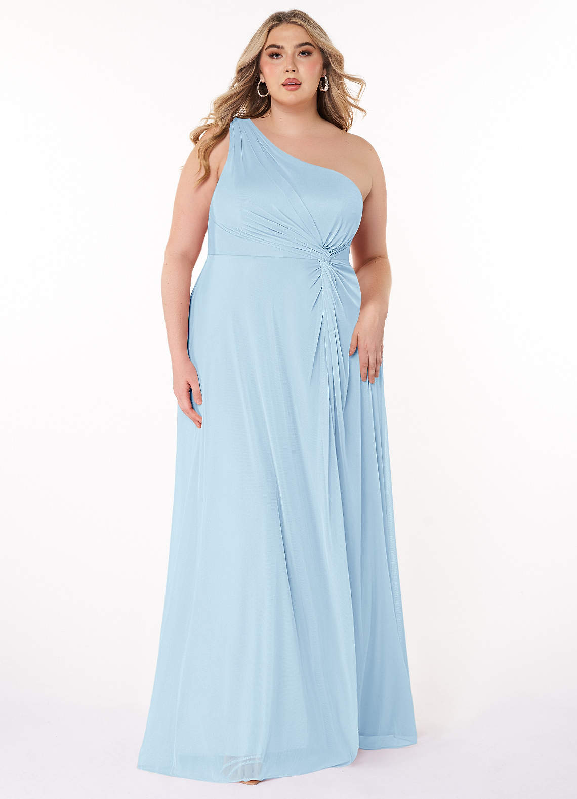 Azazie Brooke Bridesmaid Dresses Sky Blue A-Line One Shoulder Mesh Dress image1