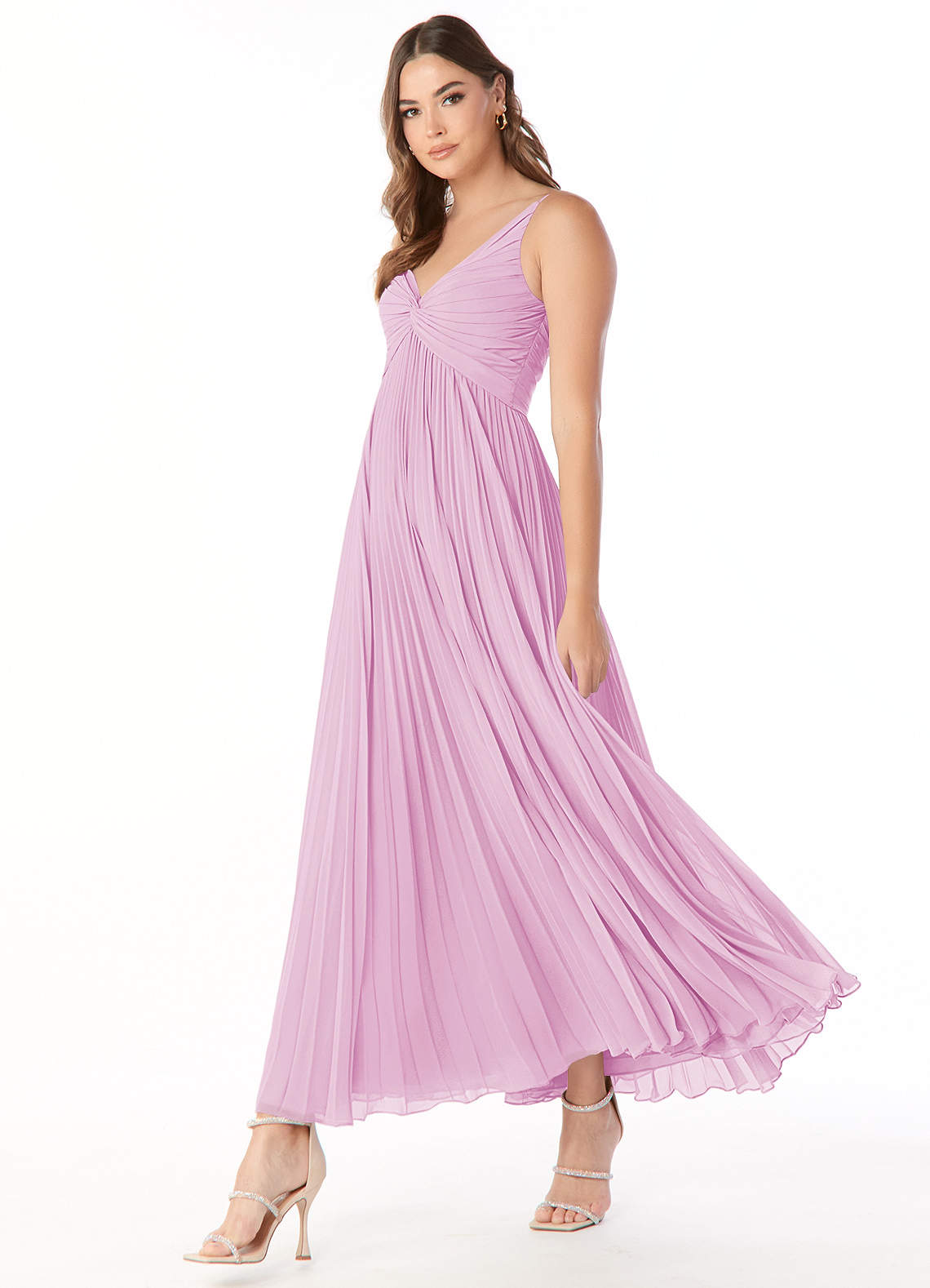 Azazie Raychelle Vestidos de damas de honor Vestido de Rosa Caramelo de Gasa de Línea A con Cuello en V image2