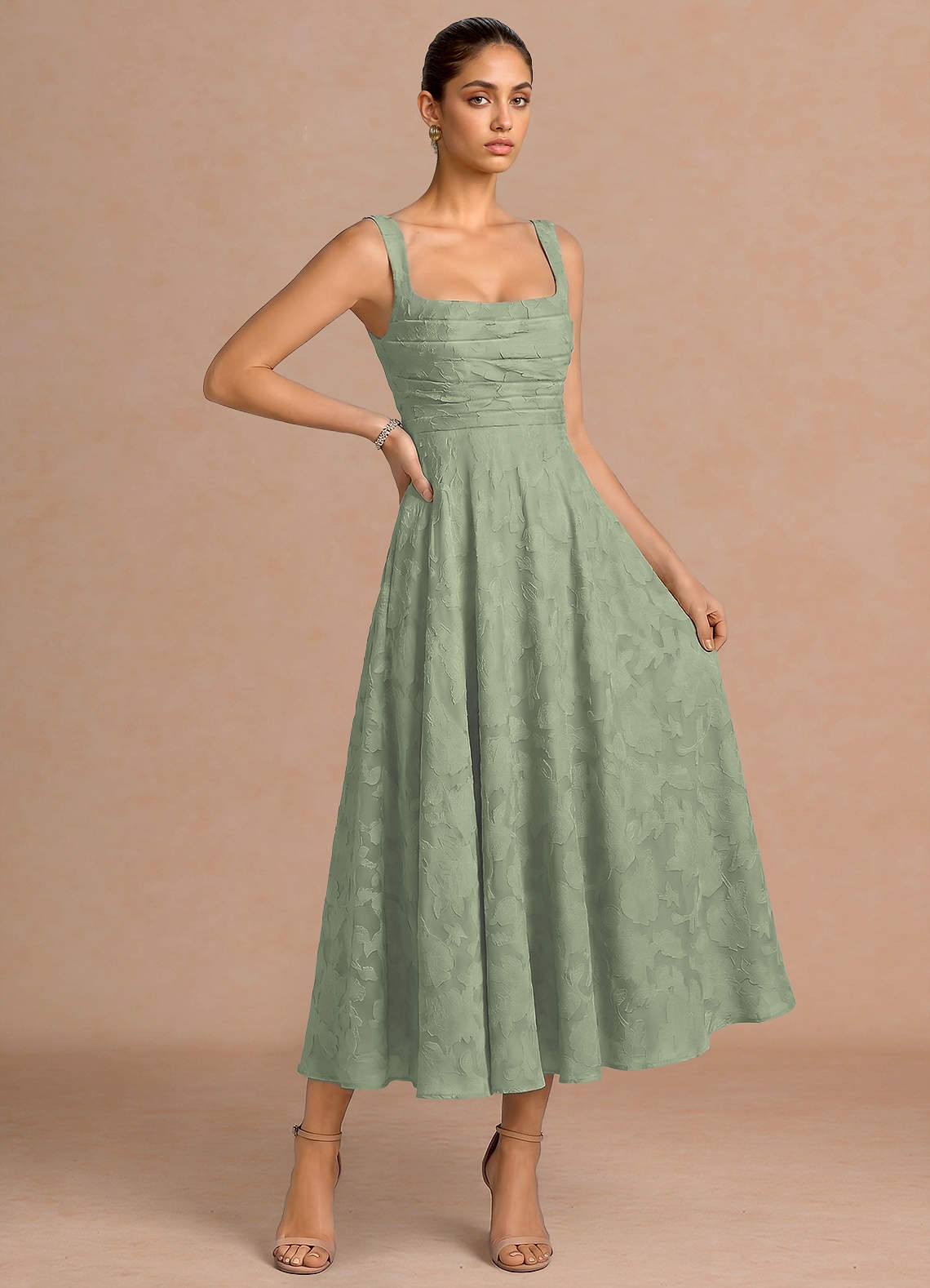 agave midi dress Azazie Midi Dresses A-Line Semi-Formal Dresses Square Agave Green