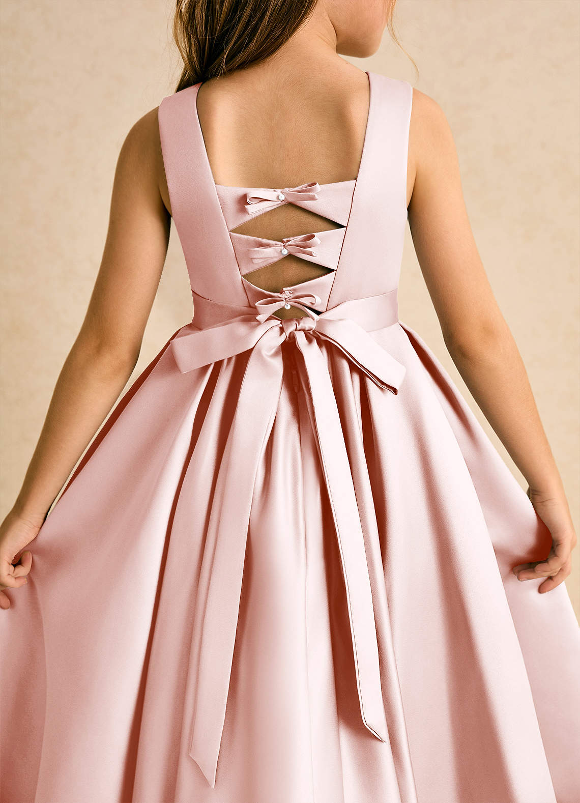 Azazie Junebuj vestidos de niña de las flores Vestido de Rosa Rubor de Satin Mate de Princesa con Plisado image6