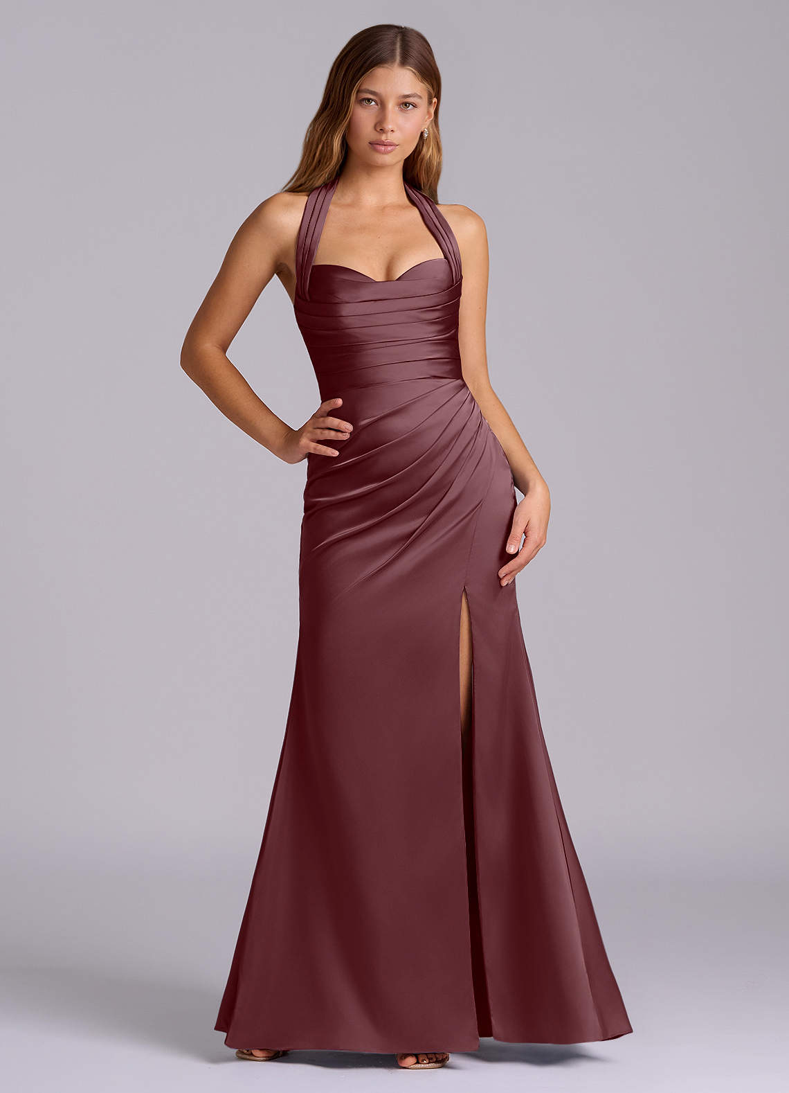 Azazie Destiny Vestidos de damas de honor Vestido de Sangrado de Satén Elástico de Corte Sirena con Escote de Corazón image5