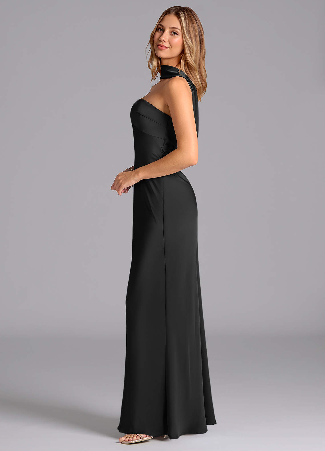 Azazie Lusinda Vestidos de prueba en casa Vestido de Negro de Satén Elástico de Corte Sirena con Sin tirantes image4