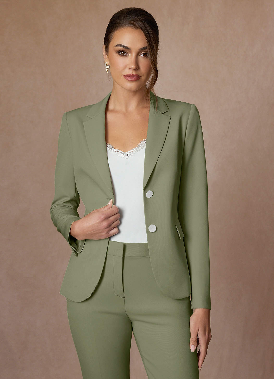 front Whitney Pistachio Structured Stretch Blazer