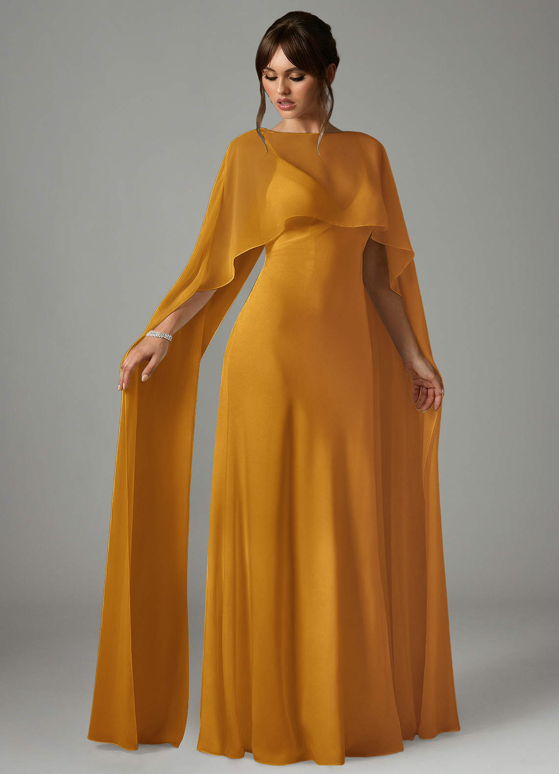 Azazie Stefania Vestidos de madrinha de casamento Vestido Caramelo de Cetim elástico de Linha A image2