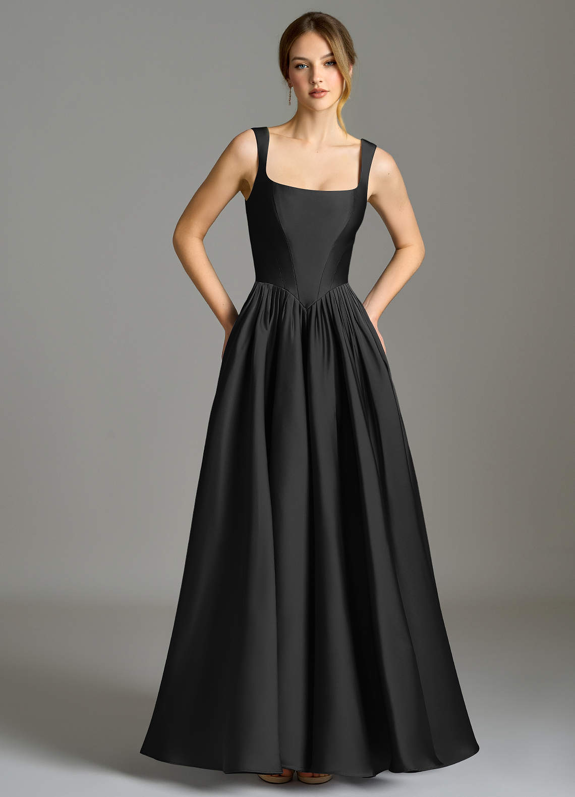 black satin pleated dress Mermaid Sweetheart Bow Satin Pleated Slit Long Prom Dresses, Black / 0