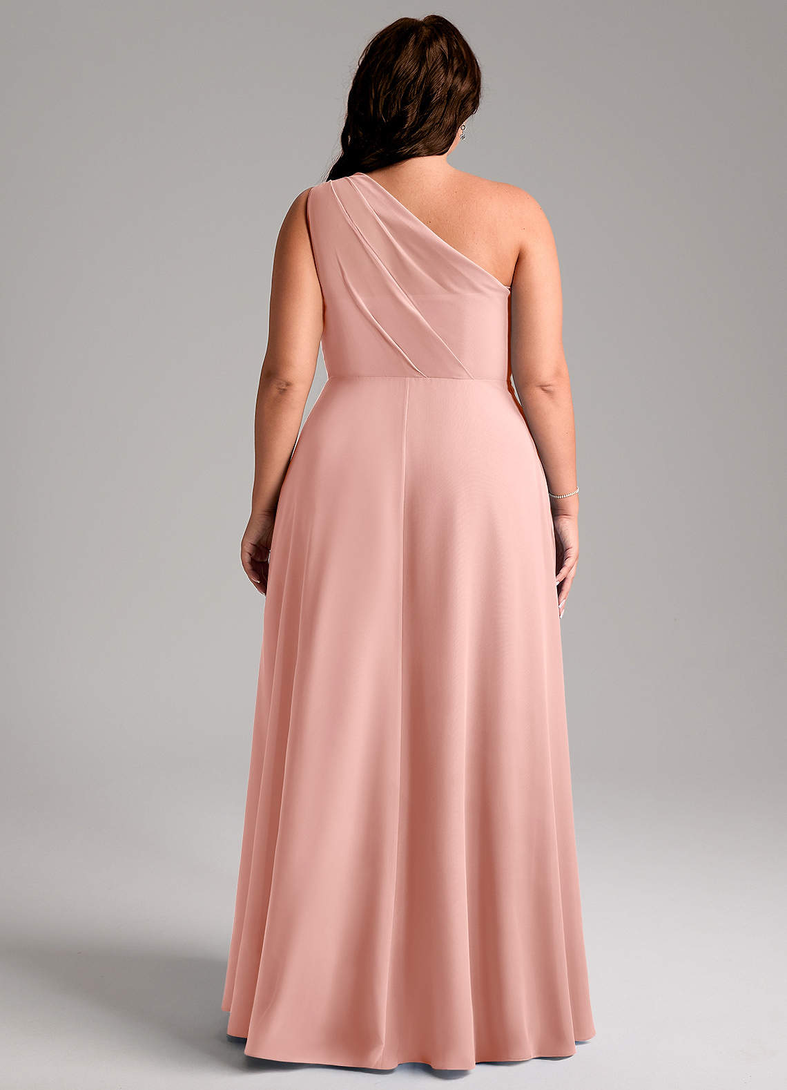 Azazie Phaedra Robes de demoiselle d'honneur Robe Trapèze en Mousseline de soie Asymétrique Rosette image1