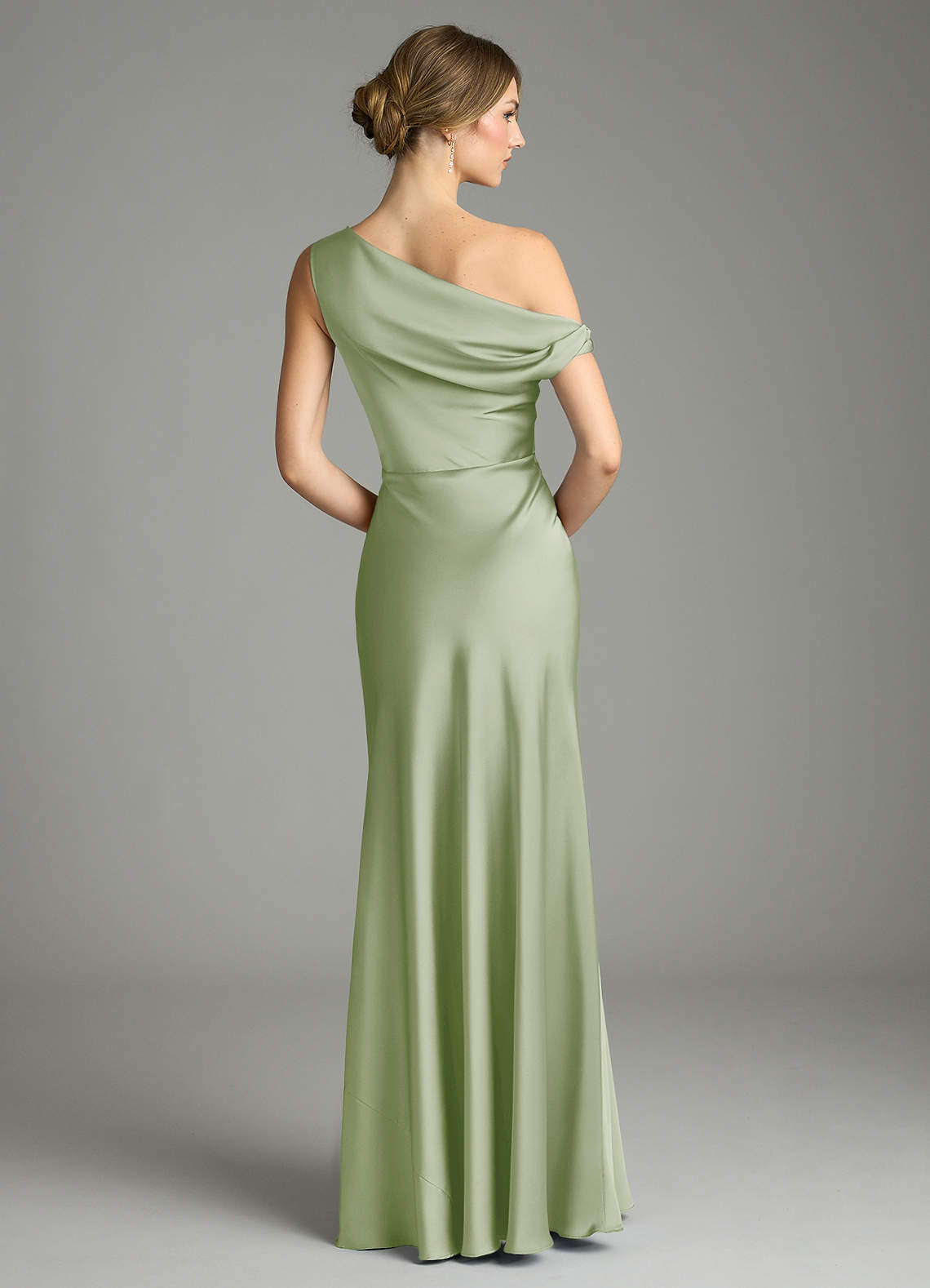 Azazie Emerson Bridesmaid Dresses Dusty Sage Mermaid Off the Shoulder Stretch Satin Dress image1