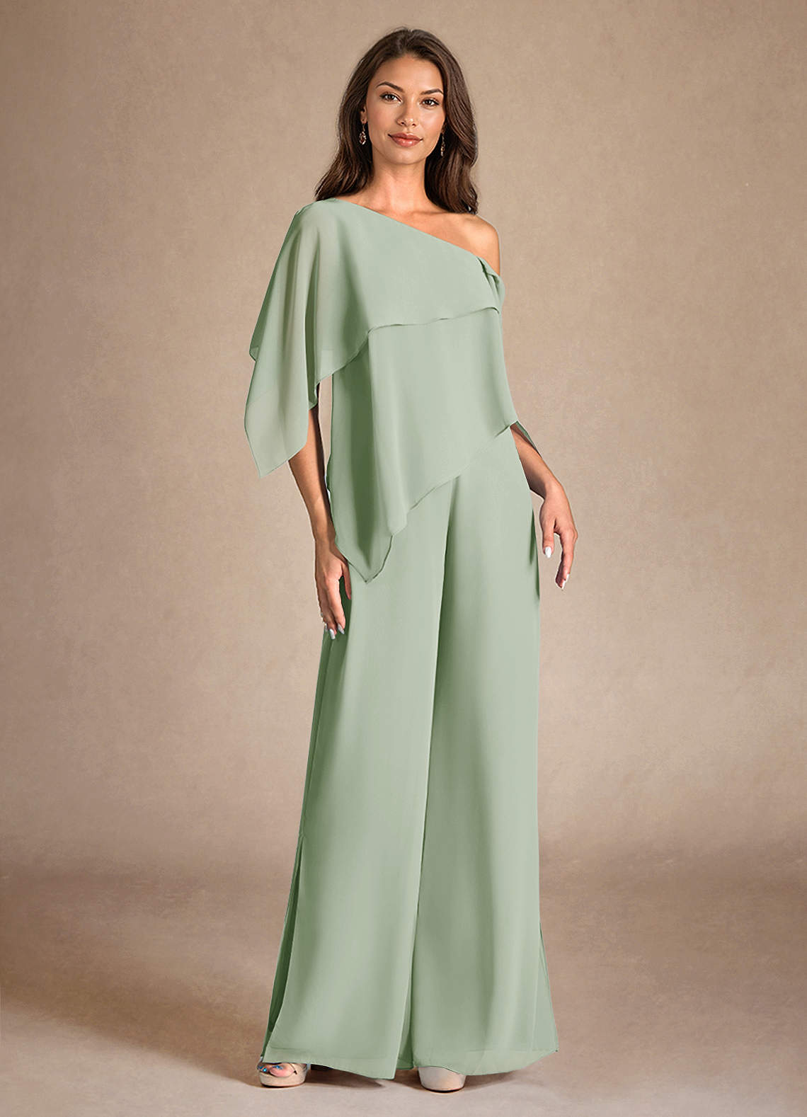 Azazie Halima vestidos de madre de la novia Vestido de Salvia Polvorienta de Gasa de Mono/Traje de pantalón con Corte Lateral image4