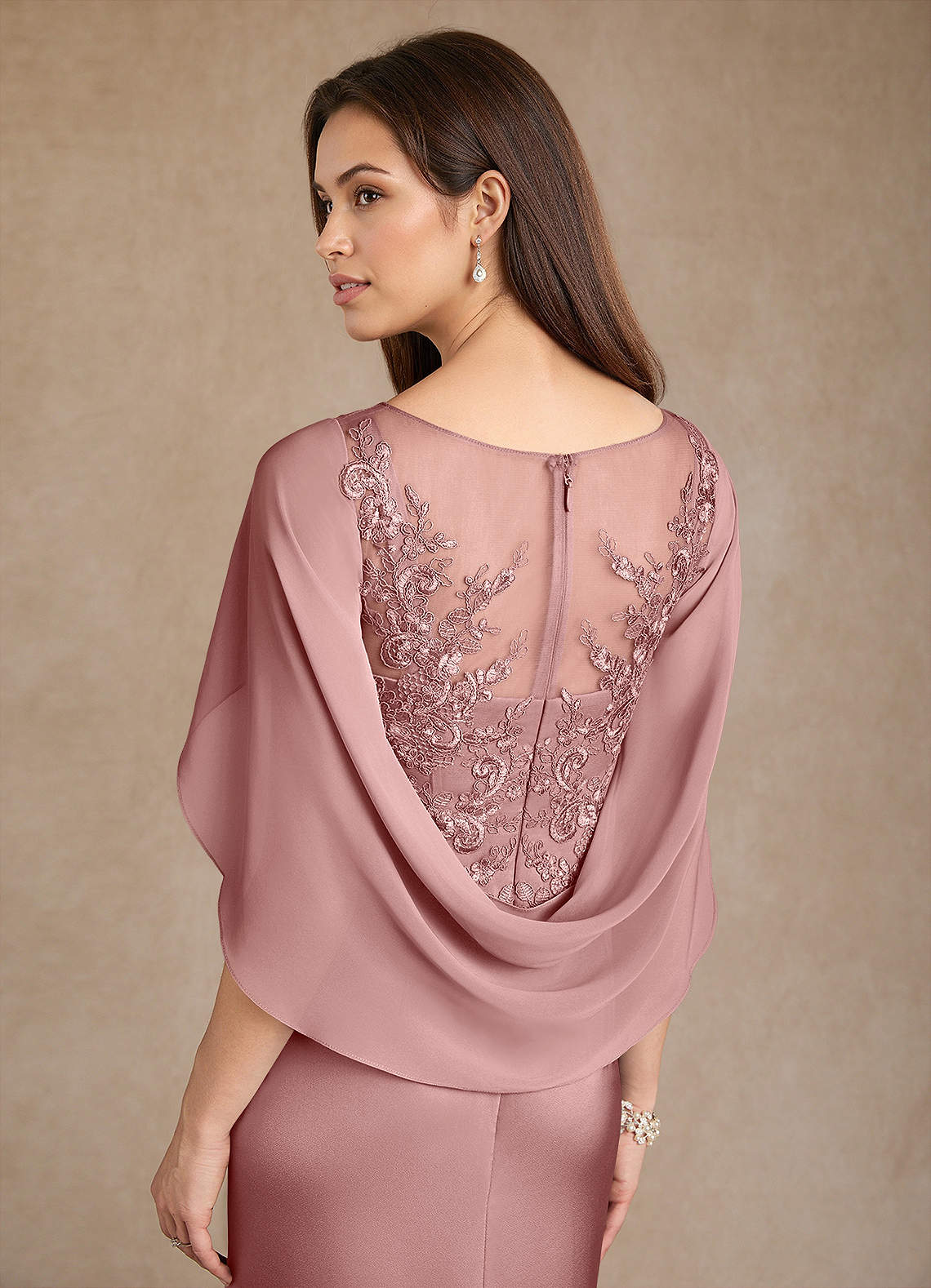 Azazie Hera Mother of the Bride Dresses Dusty Rose A-Line Lace Stretch Satin Dress image5