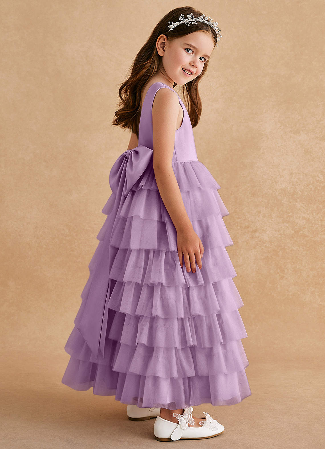 Azazie Twinkle Toes Wisteria A-Line Bow Tulle Dress | Azazie CA