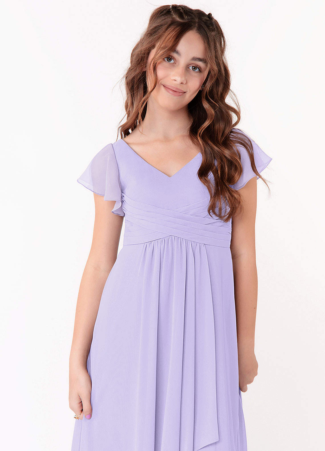 Azazie Omari Junior Lilac A-Line Ruched Chiffon Dress image3