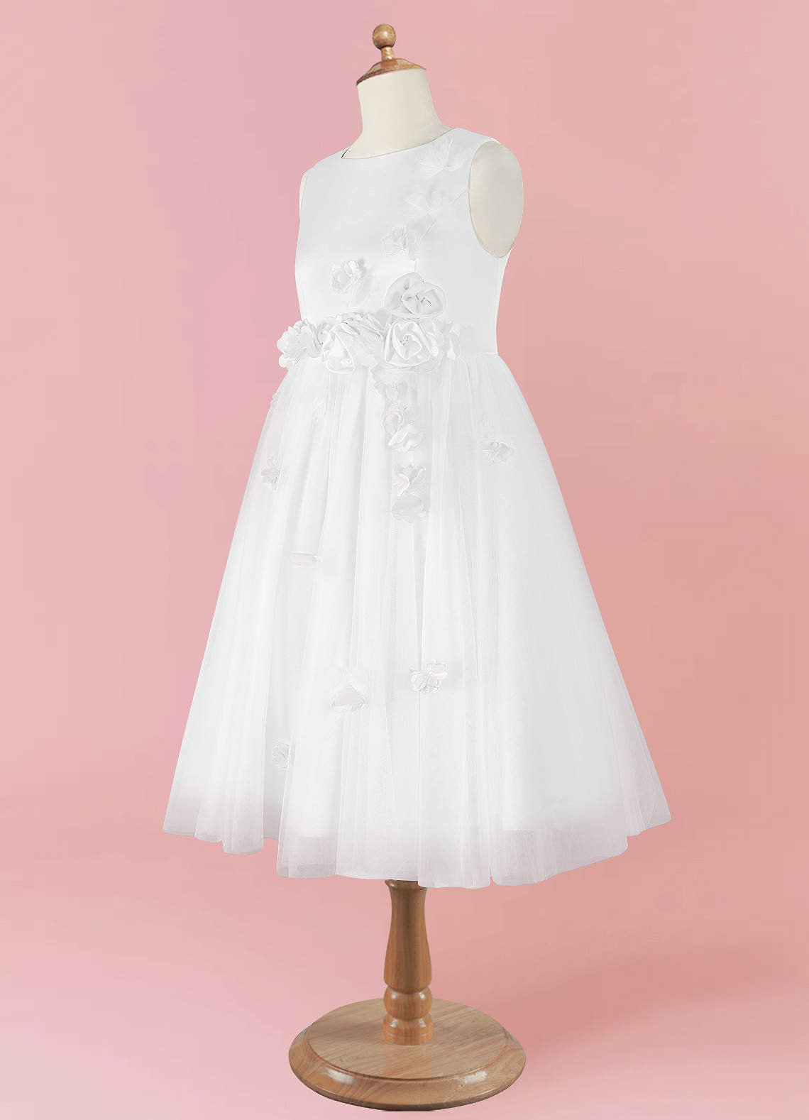 Barbie ♥ Azazie Flower Girl Dresses Diamond White A-Line Sleeveless Tulle Dress image10