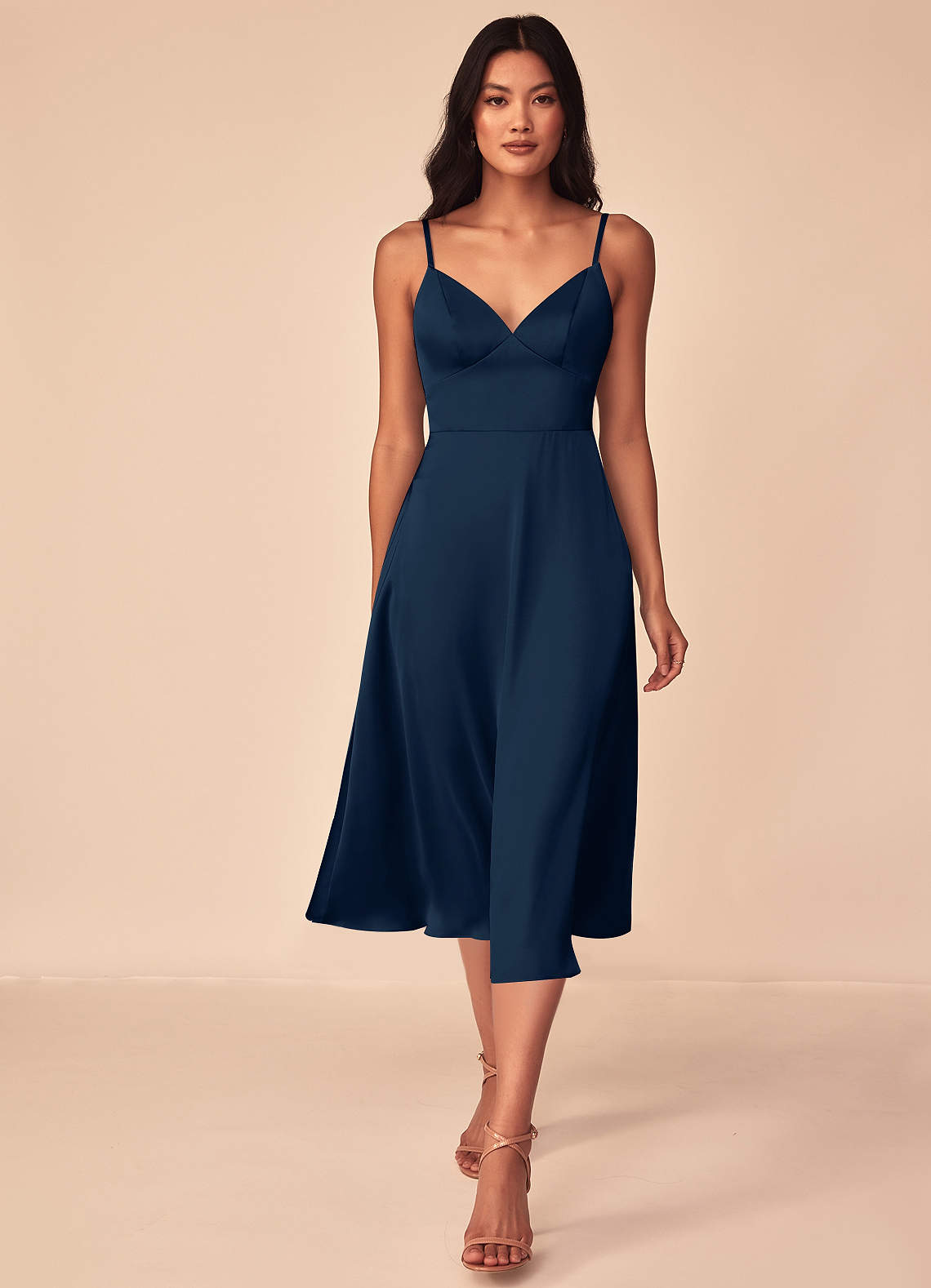 Azazie Dottie Bridesmaid Dresses Dark Navy A-Line Stretch Satin Dress image1