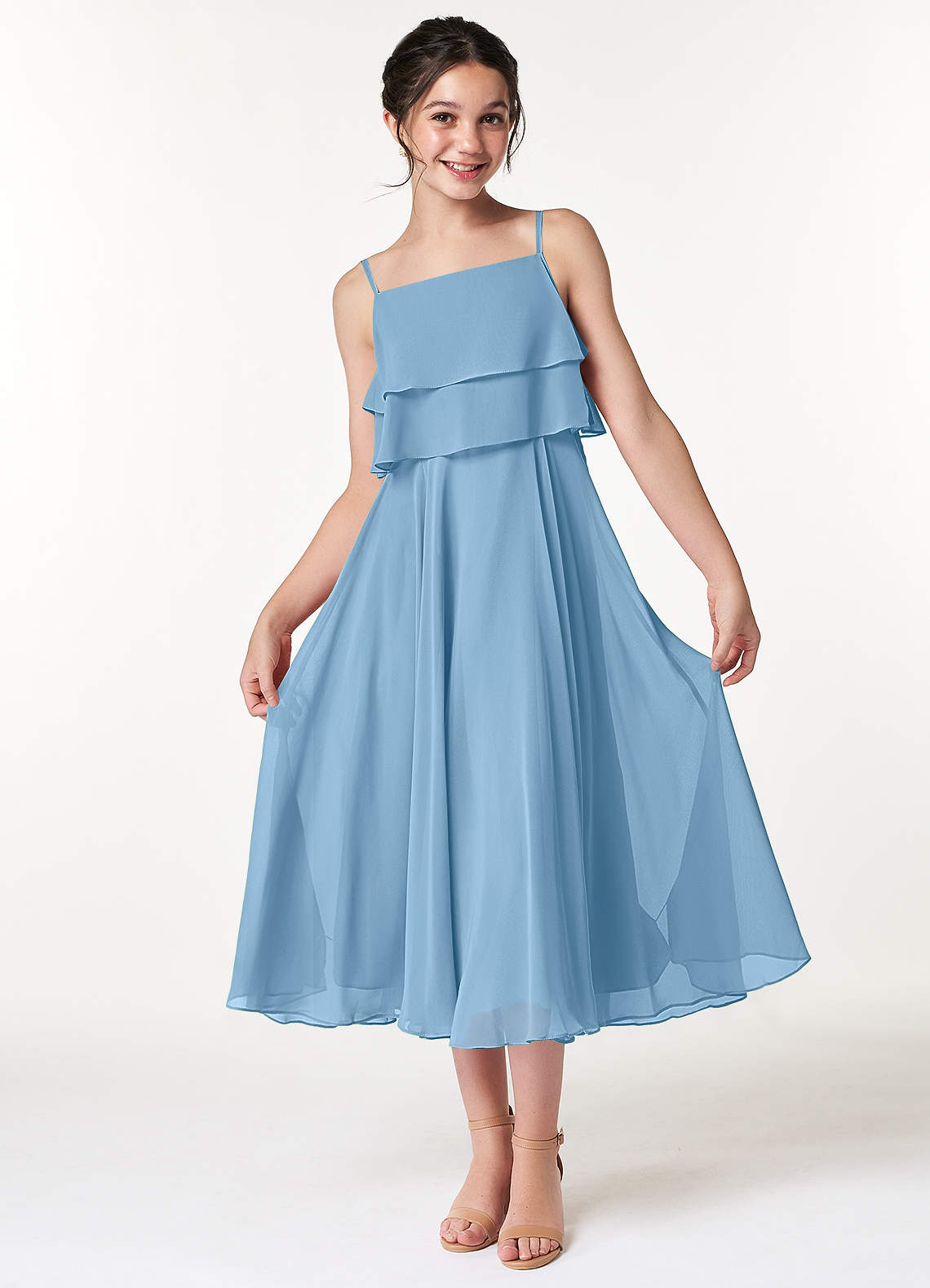 Azazie Ensley Junior Ready to Ship Bridesmaid Dress in Steel Blue | Azazie