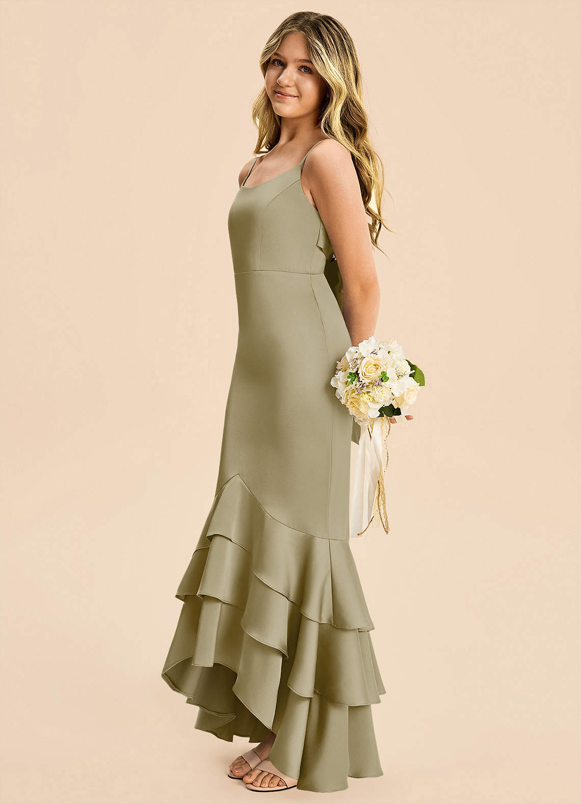 Azazie Fay Junior Bridesmaid Dress in Moss Green