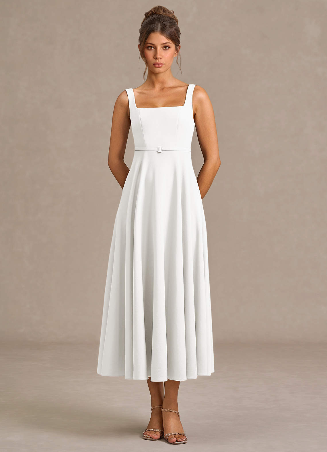 knee length dresses for ladies White Floral Modest Midi Dress 10-12 main image 0
