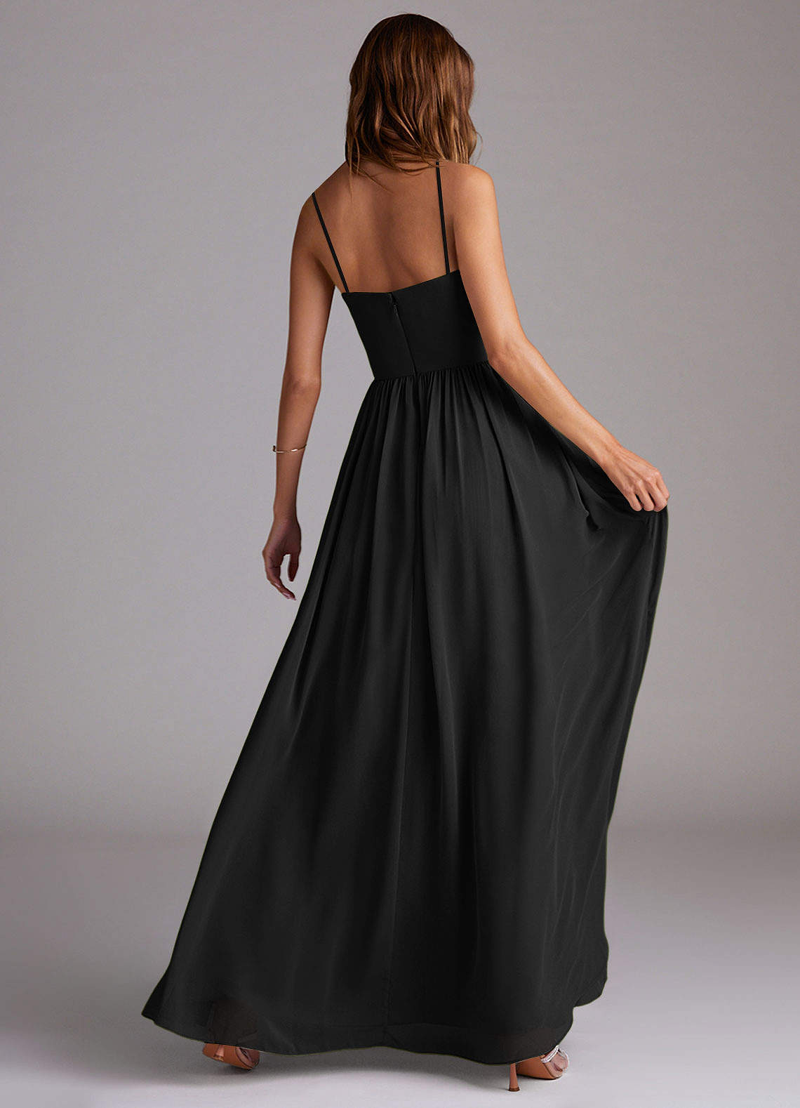 Azazie Calianna Brudtärnklänningar Klä av A-Linje i Chiffong Av axeln Svart Konvertibel image5