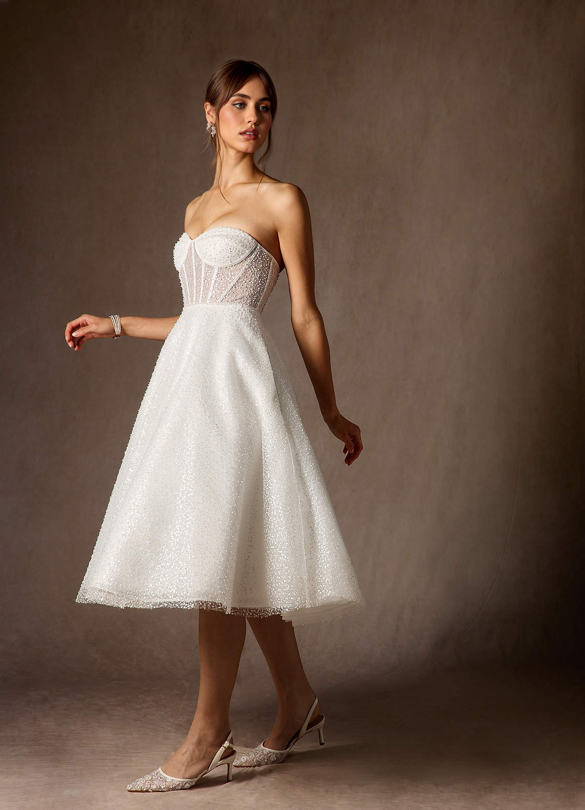 Azazie Nicolette Wedding Dresses Diamond White A-Line Strapless Beading Dress image5