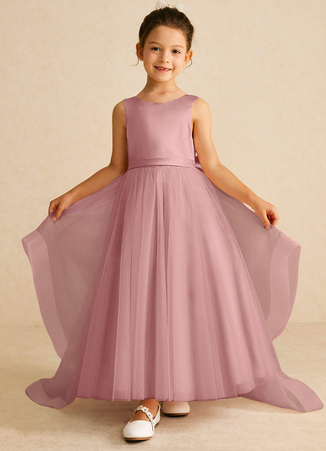 Azazie Pumpkin Flower Girl Dresses Dusty Rose A-Line Convertible Tulle Dress image1