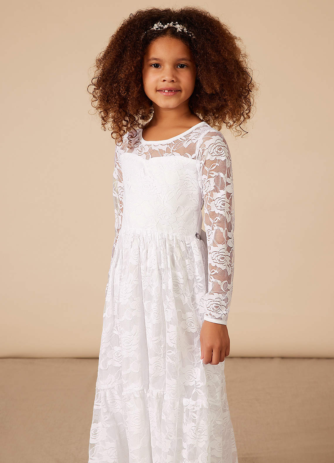 Azazie Agatha Flower Girl Dresses A-Line Lace Floor-Length Dress image1