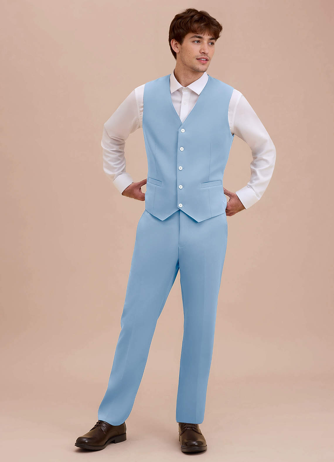 front Ethan Sky Blue Refined Weave Suit Vest