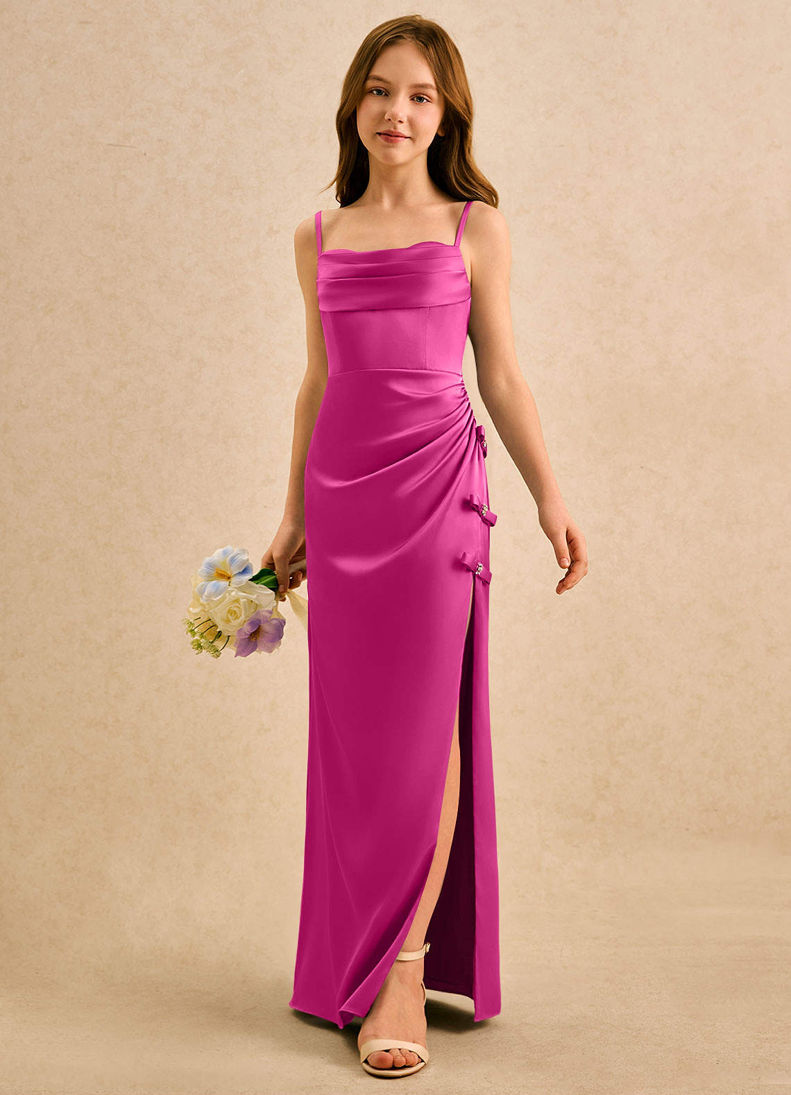Azazie Bundt Girls Formal Fuchsia A-Line Pleated Stretch Satin Dress | Azazie Azazie Bundt Girls Formal Fuchsia A-Line Pleated Stretch Satin Dress | Azazie
