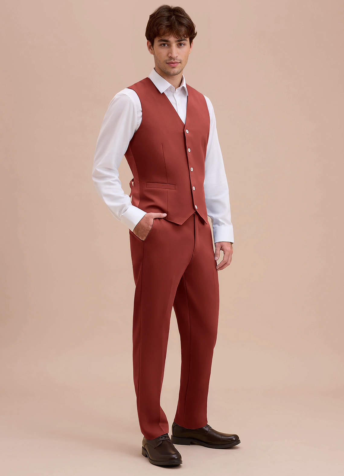 front Ethan Terracotta Refined Weave Suit Vest