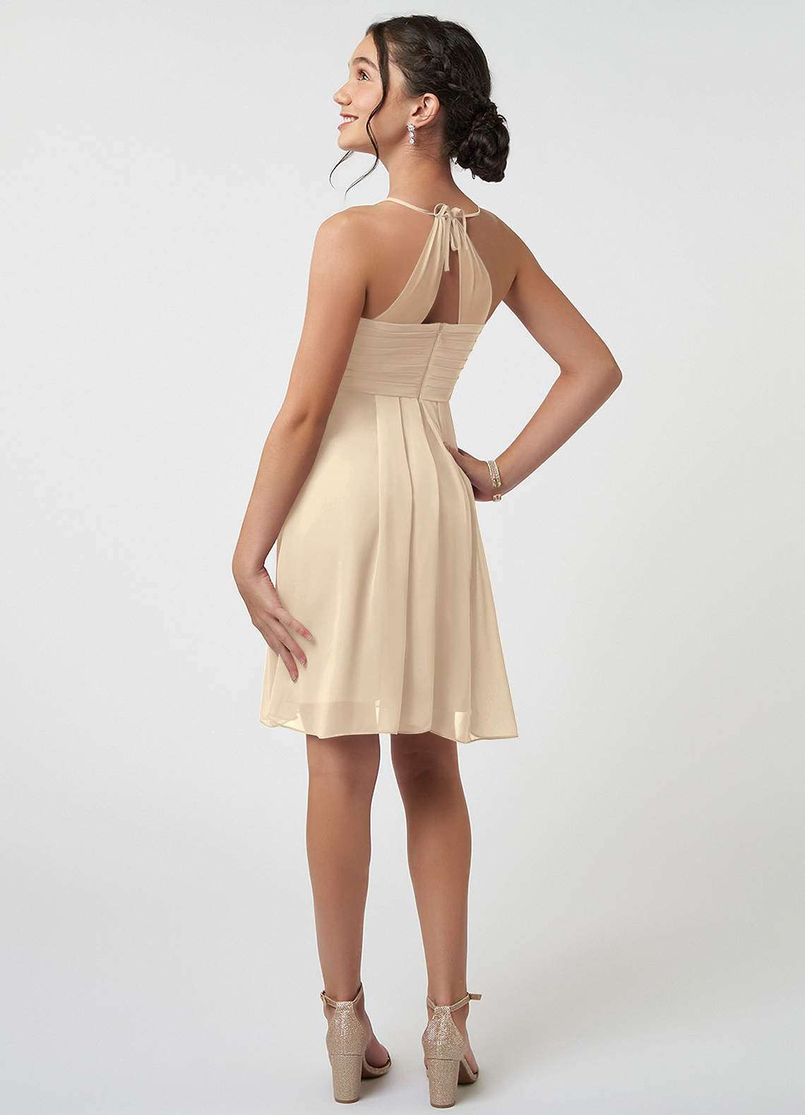 Azazie Ginny Junior Bridesmaid Dress in Champagne | Azazie