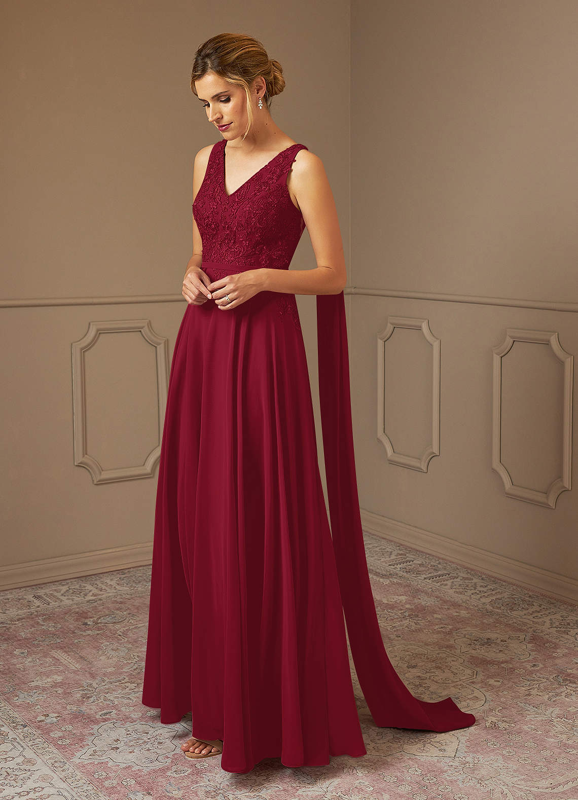 Azazie Joules Mother of the Bride Dresses Burgundy A-Line Sequins Chiffon Dress image1