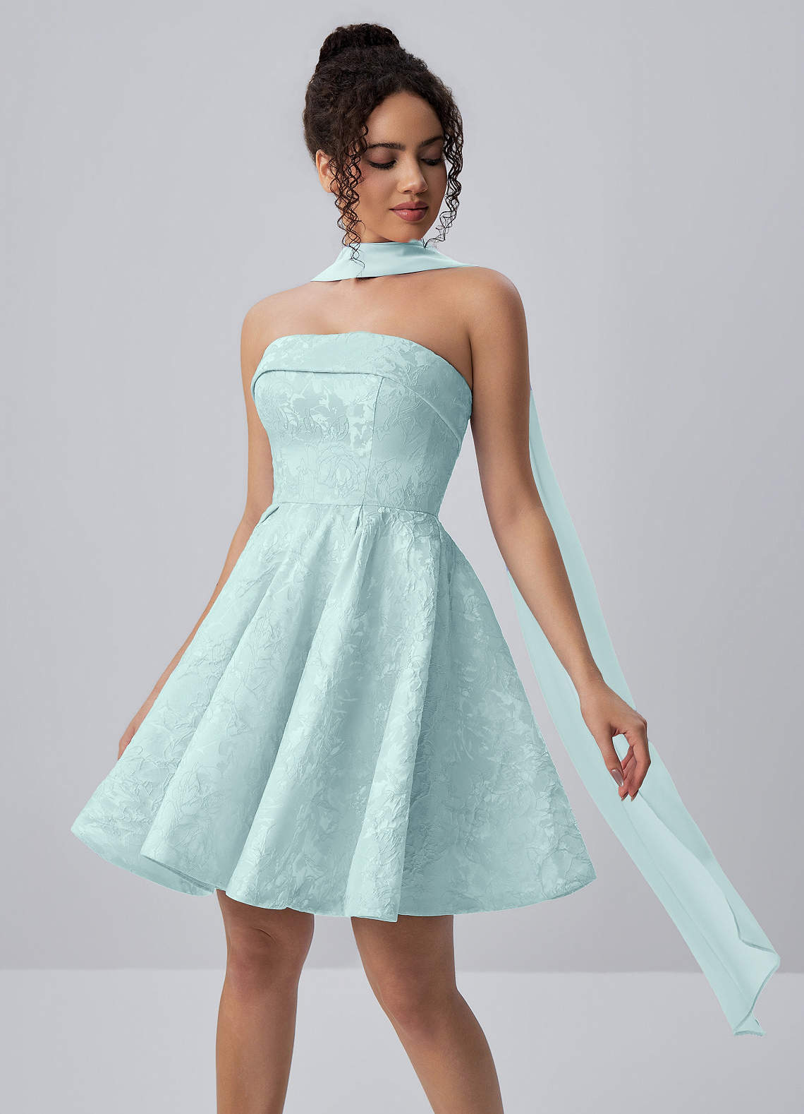 mini mint green dress Azazie A-Line Birthday Lace Up Chiffon Jacquard Straight Dahlia