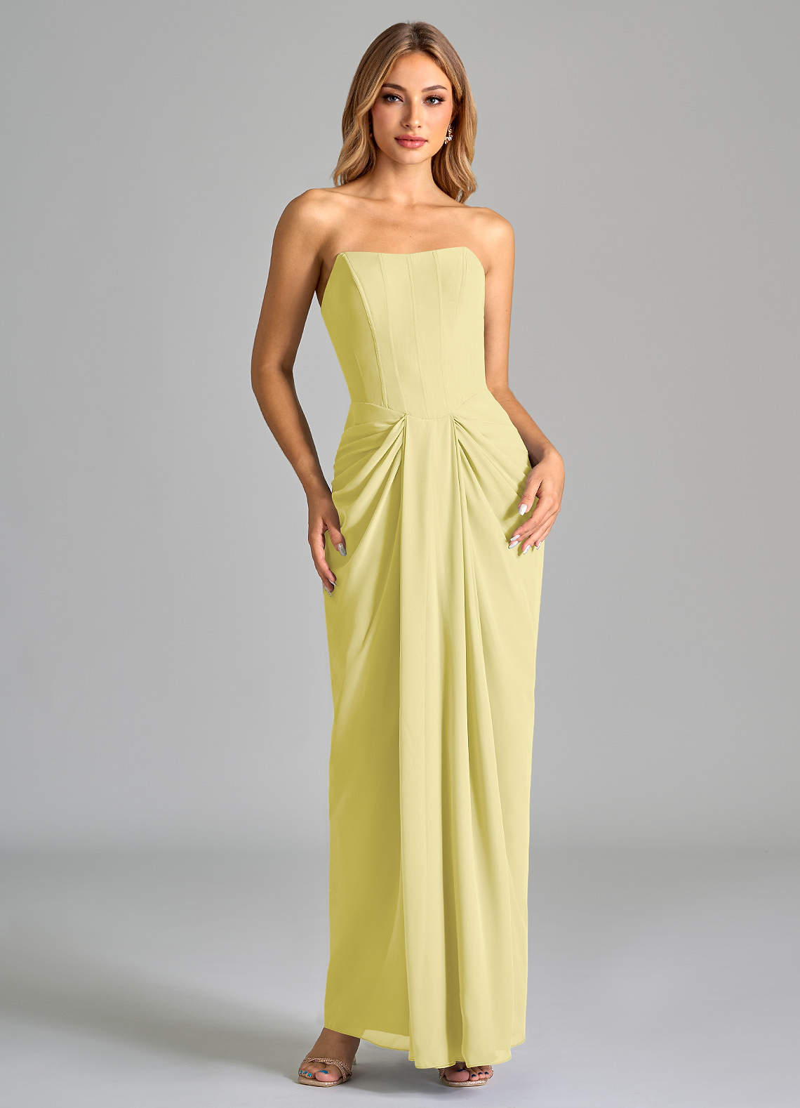 Azazie Anaïs Jurken voor bruidsmeisjes Jurk van Chiffon met Kolom Strapless Citroensorbet image1
