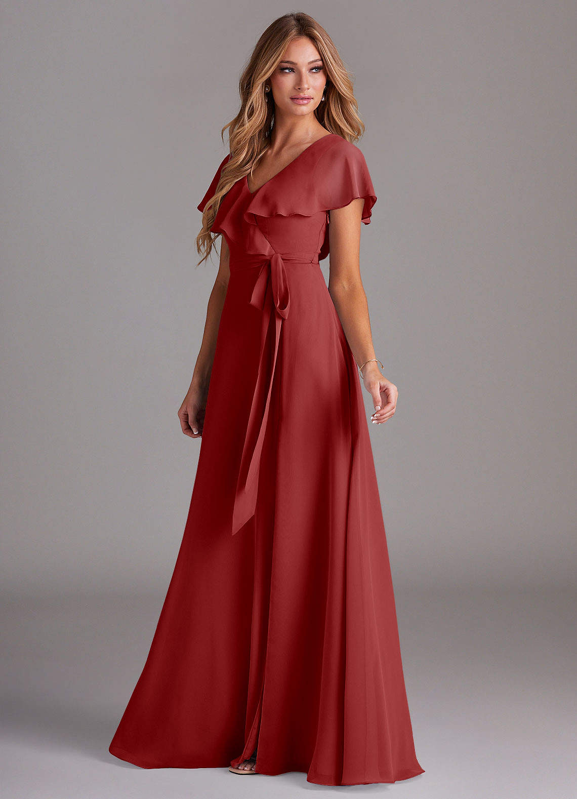 Azazie A-Line V-Neck Floor-Length Chiffon Bridesmaid Dresses