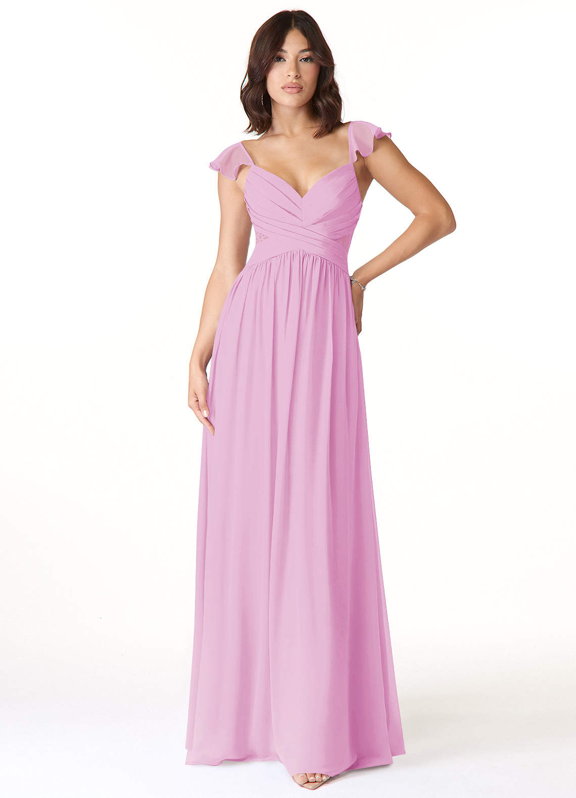 Azazie Lissa Abiti da Damigella Abito A-Line in Chiffon Pizzo Rosa Confetto image1