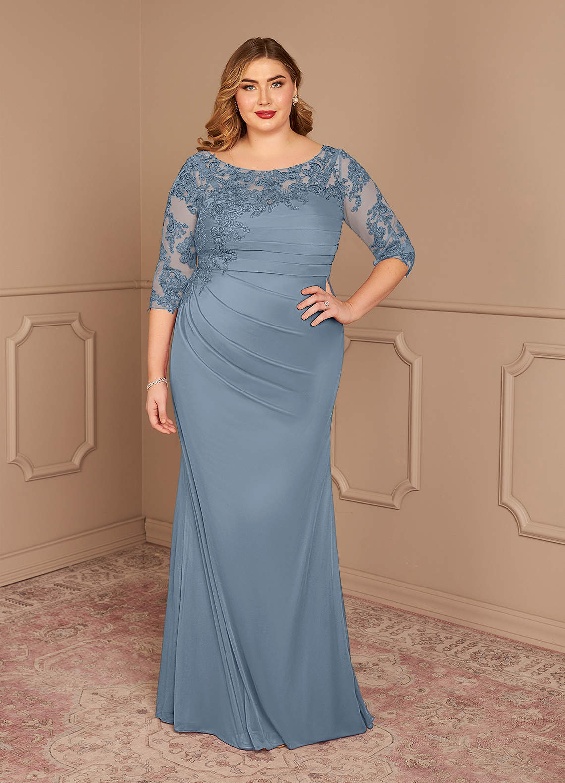 Azazie Alisondra Mother of the Bride Dresses Dusty Blue Sheath Scoop Lace Lace Dress image1