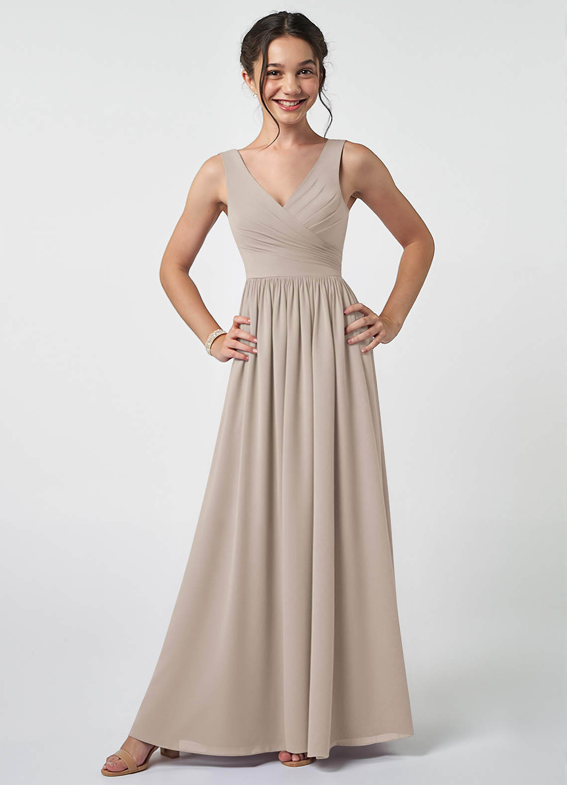 Azazie Keyla Junior Frost A-Line Pleated Chiffon Dress image1
