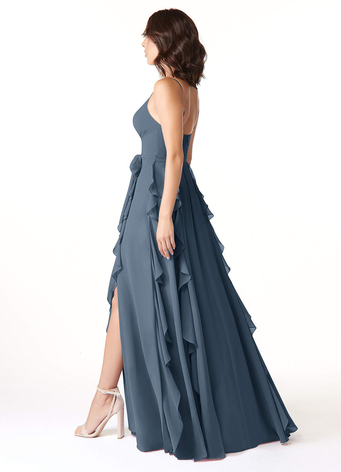 Azazie A-Line V-Neck Floor-Length Chiffon Bridesmaid Dresses - Neptune