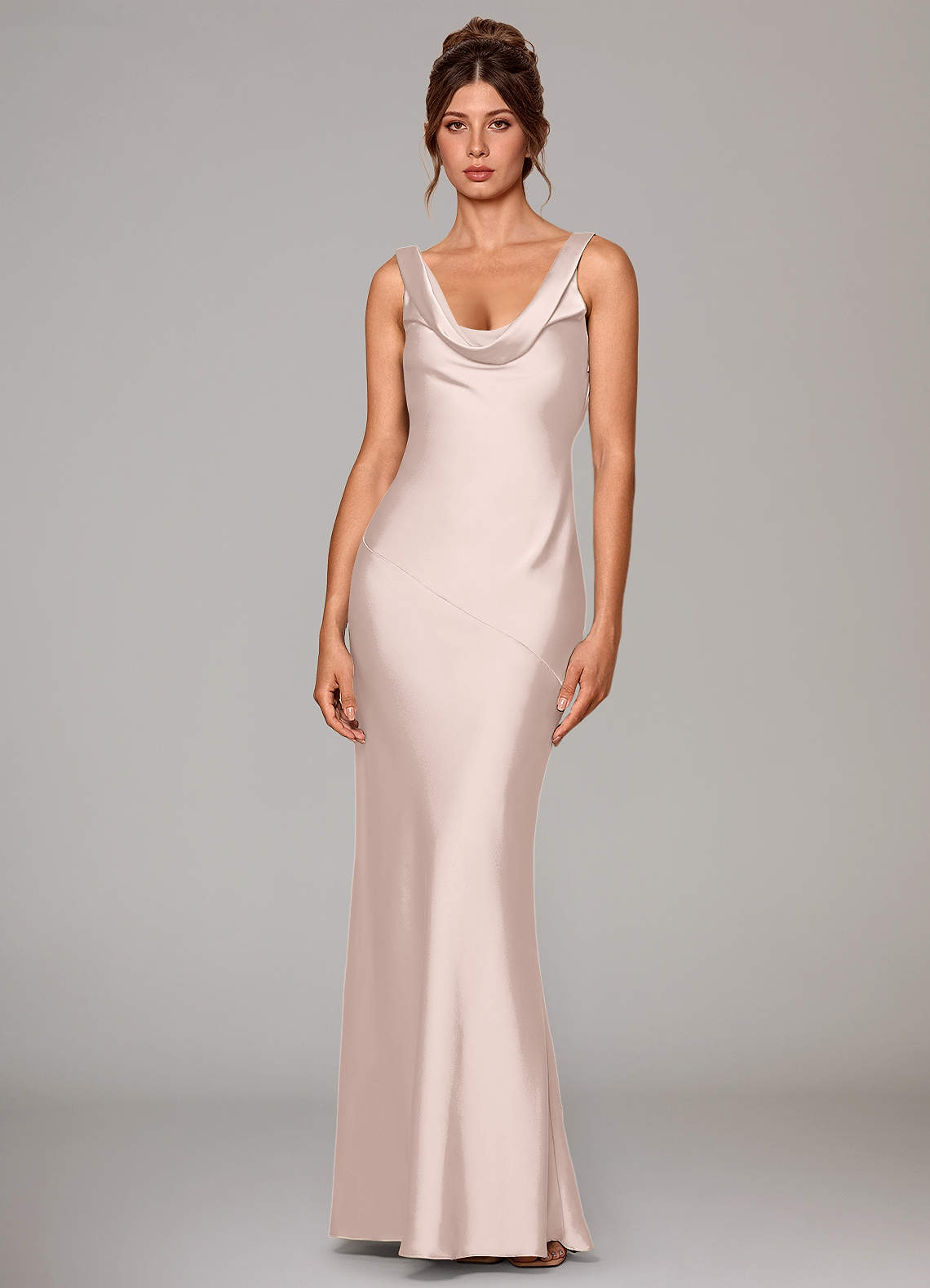 Azazie Rylina Bridesmaid Dresses Blushing Pink Mermaid Stretch Satin Dress image1