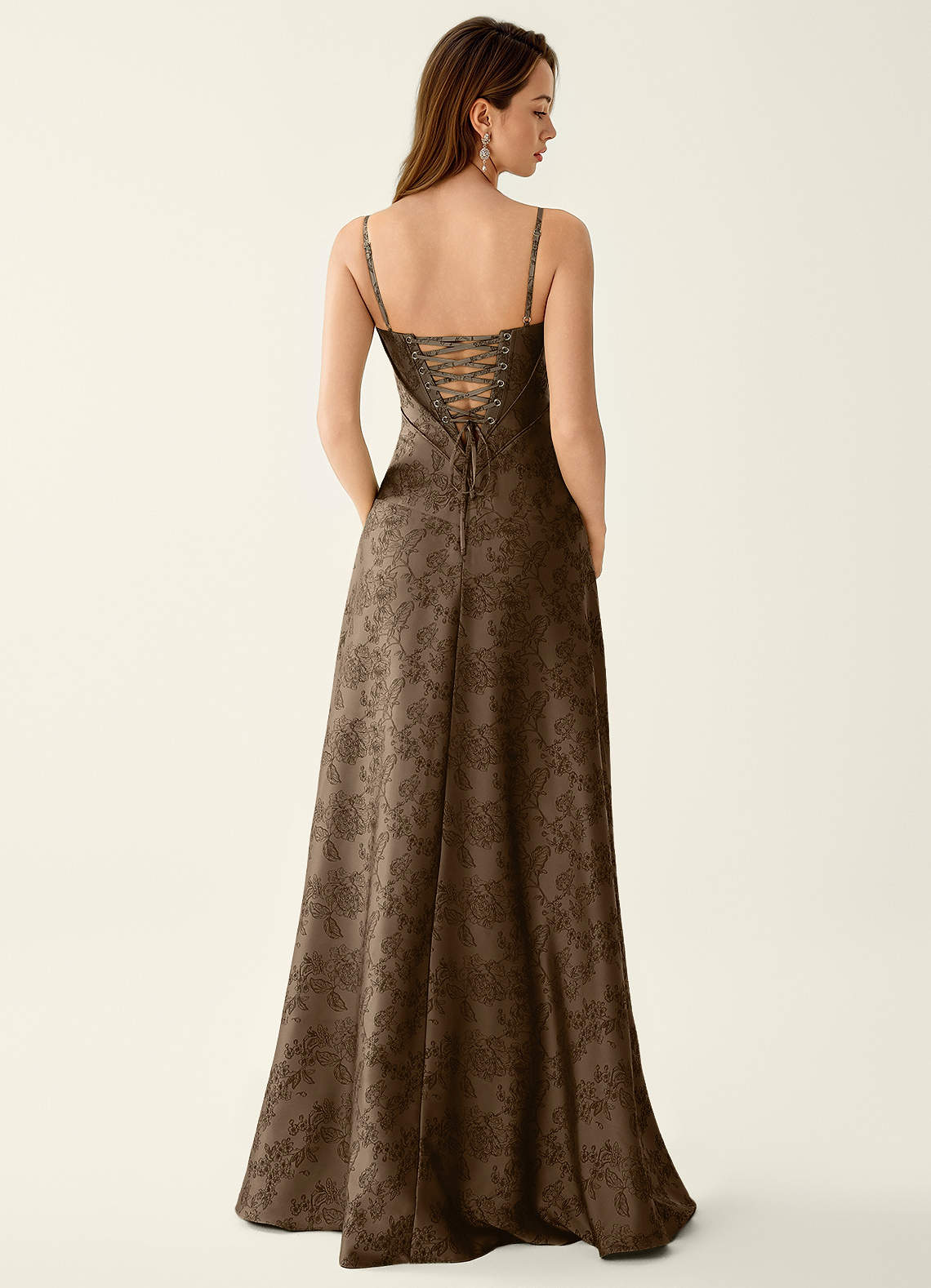 Sagepren Coffee Brown Jacquard Corset Prom Dress | Azazie