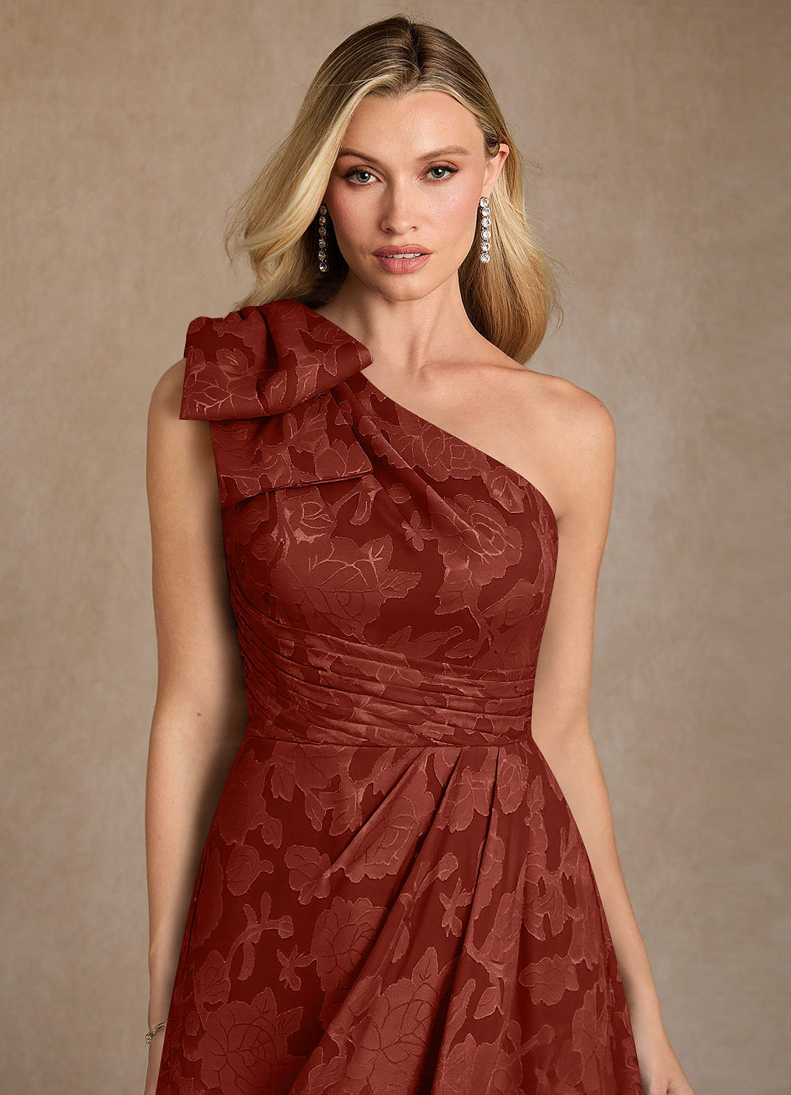 Azazie Easton Mother of the Bride Dresses Terracotta Ball-Gown One Shoulder Floral Burnout Dress image2
