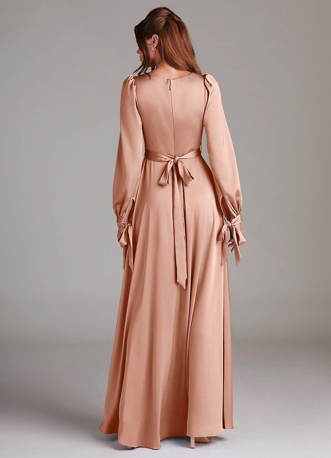 rose gold long sleeve dress Modest Formal Satin Dress G432 Rose Gold main image 0