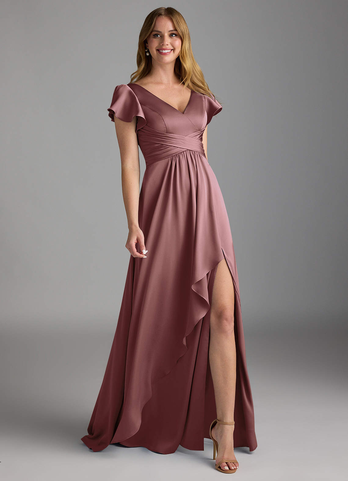 Azazie Omari Bridesmaid Dresses Vintage Mauve A-Line Stretch Satin Dress image1
