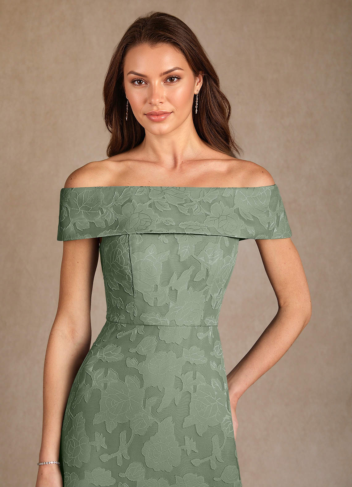 Azazie Medford Mother of the Bride Dresses Matcha A-Line Off the Shoulder Floral Burnout Dress image5